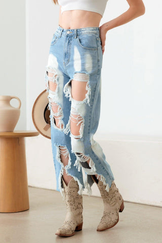 Shop Litz La Frayed Cut Distressed Jeans - High-Quality U.S. Made Women’s Fashion with Free & Fast Shipping