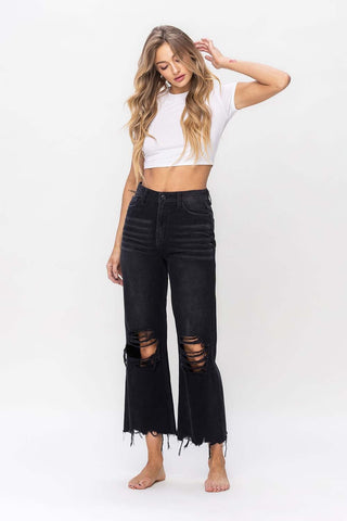 Shop Vervet by Flying Monkey Vintage Ultra High Waist Distressed Crop Flare Jeans - High-Quality U.S. Made Women’s Fashion with Free & Fast Shipping