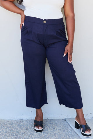 Shop And The Why In The Mix Full Size Pleated Detail Linen Pants in Dark Navy - High-Quality U.S. Made Women’s Fashion with Free & Fast Shipping