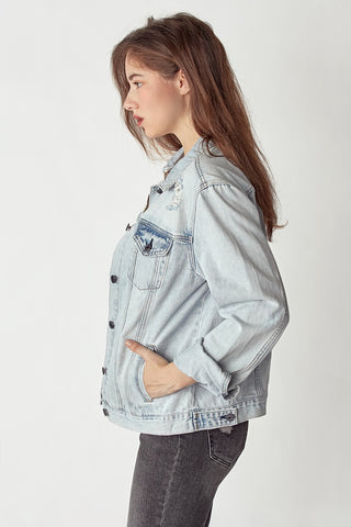 Shop RISEN Distressed Button Up Jacket - High-Quality U.S. Made Women’s Fashion with Free & Fast Shipping