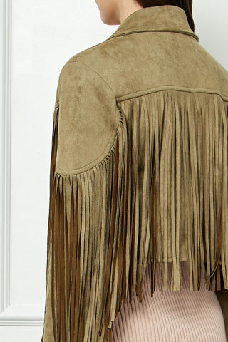 Shop Veveret Suede Fringe Long Sleeve Moto Jacket - High-Quality U.S. Made Women’s Fashion with Free & Fast Shipping