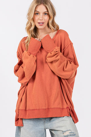 Shop SAGE + FIG Mineral Wash Side Slit Oversized Sweatshirt - High-Quality U.S. Made Women’s Fashion with Free & Fast Shipping