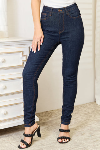 Shop Dark Judy Blue Full Size High Waist Pocket Embroidered Skinny Jeans - High-Quality U.S. Made Women’s Fashion with Free & Fast Shipping