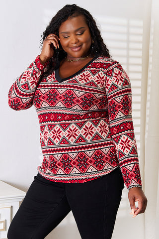 Shop Heimish Full Size Snowflake Print Long Sleeve Top - High-Quality U.S. Made Women’s Fashion with Free & Fast Shipping