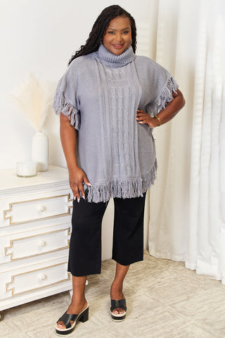 Shop Justin Taylor Turtle Neck Fringe Poncho - High-Quality U.S. Made Women’s Fashion with Free & Fast Shipping