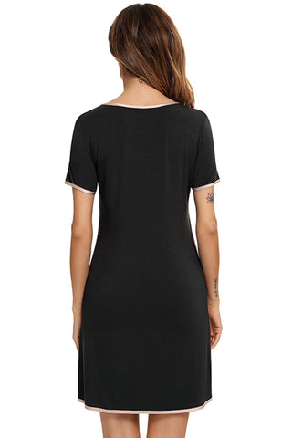 Shop Contrast Trim Pocketed Round Neck Lounge Dress - High-Quality U.S. Made Women’s Fashion with Free Fast Shipping