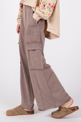 Shop SAGE + FIG Knit Terry Mineral Wash Wide Leg Pants - High-Quality U.S. Made Women’s Fashion with Free & Fast Shipping