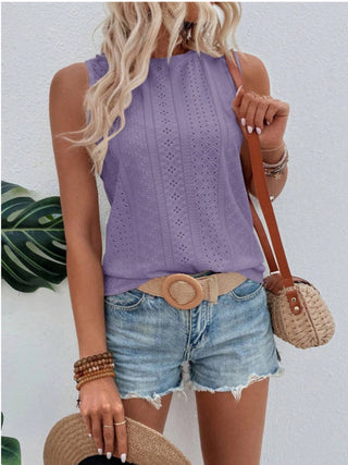 Shop Eyelet Round Neck Tank - High-Quality U.S. Made Women’s Fashion with Free & Fast Shipping