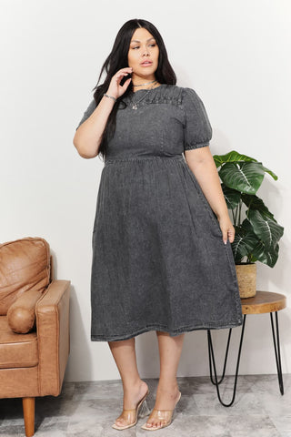 Shop And The Why Full Size Washed Chambray Midi Dress - High-Quality U.S. Made Women’s Fashion with Free Fast Shipping