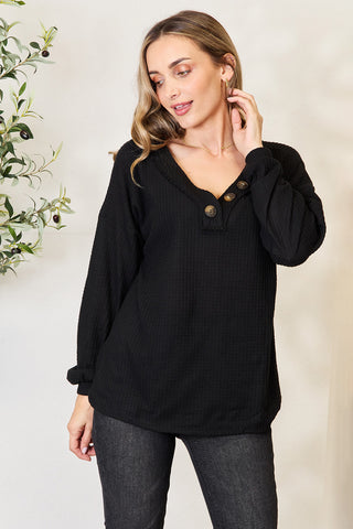 Shop Black Zenana Buttoned Long Sleeve Blouse - High-Quality U.S. Made Women’s Fashion with Free & Fast Shipping