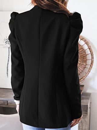 Shop Collared Neck Puff Sleeve Blazer - High-Quality U.S. Made Women’s Fashion with Free & Fast Shipping