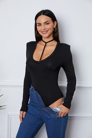 Shop Scoop Neck Long Sleeve Bodysuit - High-Quality U.S. Made Women’s Fashion with Free & Fast Shipping