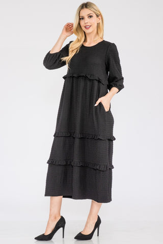 Shop Black Celeste Full Size Tiered-Ruffle Midi Dress - High-Quality U.S. Made Women’s Fashion with Free & Fast Shipping