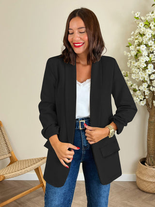 Shop Black Open Front Pocketed Blazer - High-Quality U.S. Made Women’s Fashion with Free & Fast Shipping