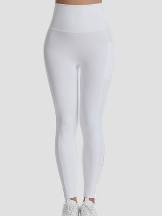 Shop White Pocketed High Waist Active Pants - High-Quality U.S. Made Women’s Fashion with Free & Fast Shipping