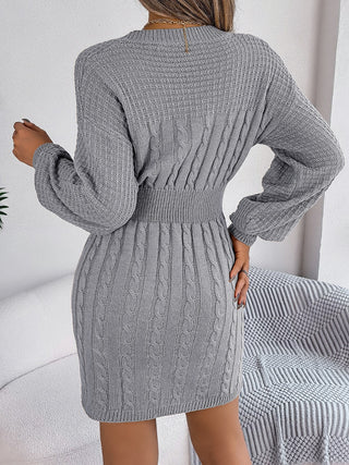 Shop Cable-Knit Cutout Round Neck Slit Sweater Dress - High-Quality U.S. Made Women’s Fashion with Free & Fast Shipping