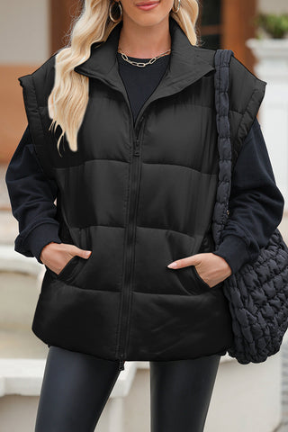 Shop Black Pocketed Zip Up Vest Coat - High-Quality U.S. Made Women’s Fashion with Free & Fast Shipping