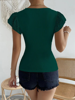 Shop Swiss Dot Round Neck Cap Sleeve Top - High-Quality U.S. Made Women’s Fashion with Free & Fast Shipping