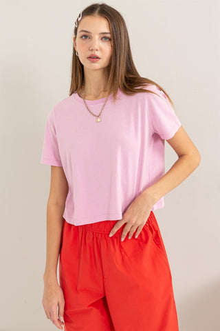 Shop pink HYFVE Round Neck Cropped T-Shirt - High-Quality U.S. Made Women’s Fashion with Free & Fast Shipping