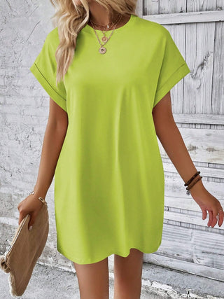 Shop Round Neck Short Sleeve Mini Dress - High-Quality U.S. Made Women’s Fashion with Free & Fast Shipping