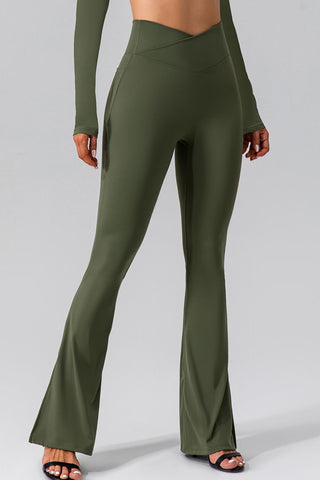 Shop Matcha Green High Waist Slit Pocketed Active Pants - High-Quality U.S. Made Women’s Fashion with Free & Fast Shipping