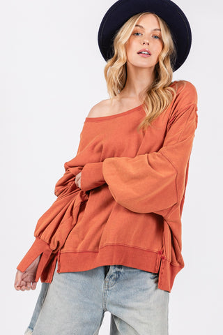 Shop SAGE + FIG Mineral Wash Side Slit Oversized Sweatshirt - High-Quality U.S. Made Women’s Fashion with Free & Fast Shipping