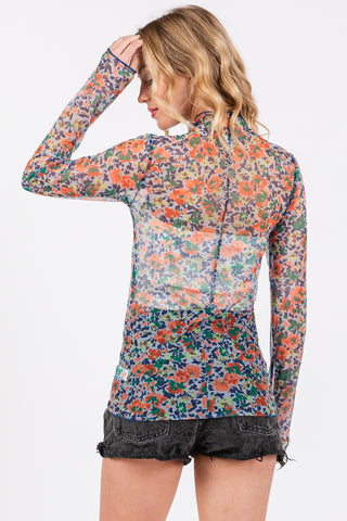 Shop SAGE + FIG Floral Mesh Long Sleeve Top - High-Quality U.S. Made Women’s Fashion with Free & Fast Shipping