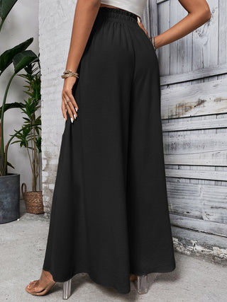 Shop Black Honey Tied High Waist Wide Leg Pants - High-Quality U.S. Made Women’s Fashion with Free & Fast Shipping