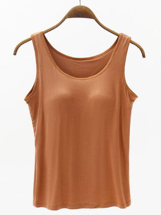 Shop Caramel Full Size Wide Strap Modal Tank with Bra - High-Quality U.S. Made Women’s Fashion with Free & Fast Shipping