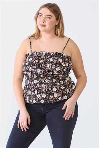 Shop Zenobia Plus Size Frill Floral Square Neck Cami - High-Quality U.S. Made Women’s Fashion with Free Fast Shipping