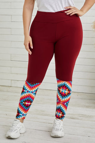 Shop Burgundy Plus Size Geometric Print High Waist Leggings - High-Quality U.S. Made Women’s Fashion with Free & Fast Shipping