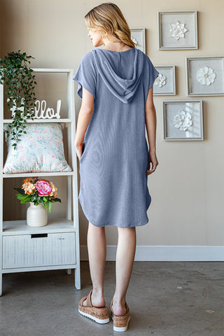 Shop Heimish Full Size Ribbed Short Sleeve Hooded Dress - High-Quality U.S. Made Women’s Fashion with Free & Fast Shipping