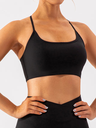 Shop Black Spaghetti Strap Active Bra - High-Quality U.S. Made Women’s Fashion with Free & Fast Shipping