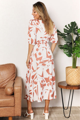 Shop Printed Surplice Balloon Sleeve Dress - High-Quality U.S. Made Women’s Fashion with Free & Fast Shipping