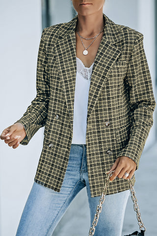 Shop Plaid Plaid Double-Breasted Long Sleeve Blazer - High-Quality U.S. Made Women’s Fashion with Free & Fast Shipping