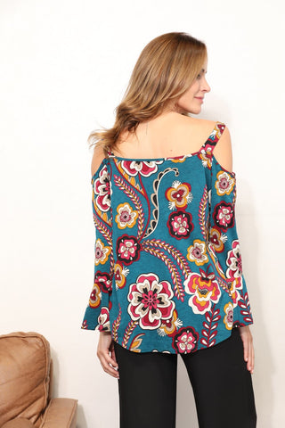 Shop Sew In Love Full Size Floral Cold Shoulder Blouse - High-Quality U.S. Made Women’s Fashion with Free & Fast Shipping