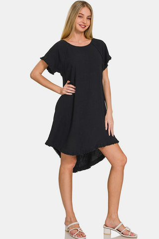 Shop Zenana Fringe Edge High Low Flowy Dress with Pockets - High-Quality U.S. Made Women’s Fashion with Free & Fast Shipping