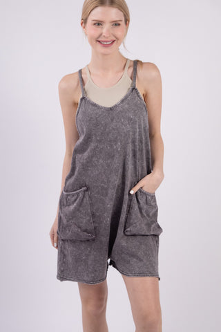 Shop VERY J V-Neck Sleeveless Washed Romper - High-Quality U.S. Made Women’s Fashion with Free & Fast Shipping