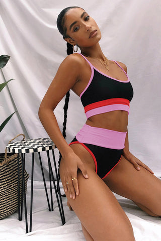 Shop Color Block Spaghetti Strap Two-Piece Swim Set - High-Quality U.S. Made Women’s Fashion with Free Fast Shipping