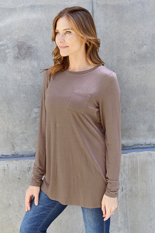 Shop Basic Bae Full Size Round Neck Long Sleeve Top - High-Quality U.S. Made Women’s Fashion with Free & Fast Shipping