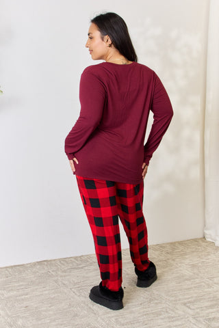 Shop Zenana Full Size Plaid Round Neck Top and Pants Pajama Set - High-Quality U.S. Made Women’s Fashion with Free Fast Shipping