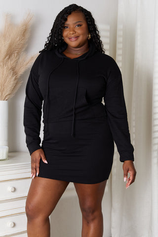 Shop Black Culture Code Full Size Drawstring Long Sleeve Hooded Dress - High-Quality U.S. Made Women’s Fashion with Free & Fast Shipping