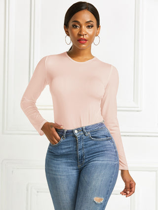 Shop Round Neck Long Sleeve Bodysuit - High-Quality U.S. Made Women’s Fashion with Free & Fast Shipping