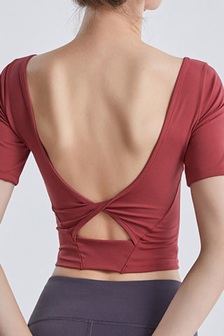 Shop Cutout Backless Round Neck Active T-Shirt - High-Quality U.S. Made Women’s Fashion with Free & Fast Shipping