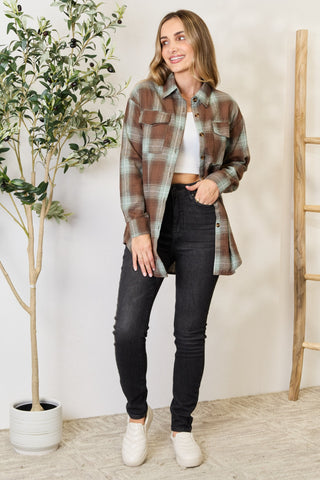 Shop Plaid Dropped Shoulder Shirt - High-Quality U.S. Made Women’s Fashion with Free & Fast Shipping