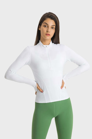 Shop Millennia Half Zip Thumbhole Sleeve Sports Top - High-Quality U.S. Made Women’s Fashion with Free Fast Shipping