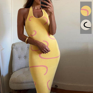 Shop Banana Yellow Halter Neck Midi Sweater Dress - High-Quality U.S. Made Women’s Fashion with Free & Fast Shipping