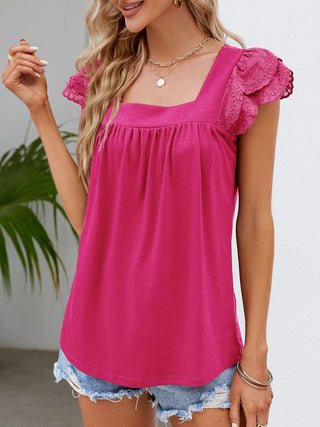 Shop Ruffled Square Neck Cap Sleeve Blouse - High-Quality U.S. Made Women’s Fashion with Free & Fast Shipping