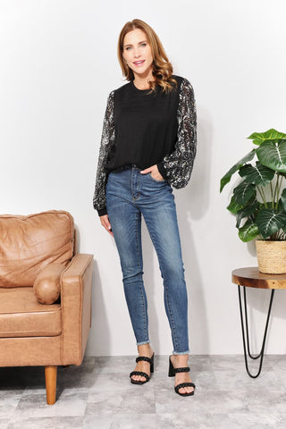 Shop And The Why Full Size Foil Printed Sleeve Top - High-Quality U.S. Made Women’s Fashion with Free & Fast Shipping