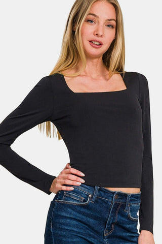 Shop Zenana Square Neck Fitted Long Sleeve T-Shirt - High-Quality U.S. Made Women’s Fashion with Free & Fast Shipping